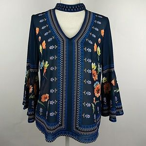 Jealous Tomato Floral Boho Bell Sleeve Blouse S